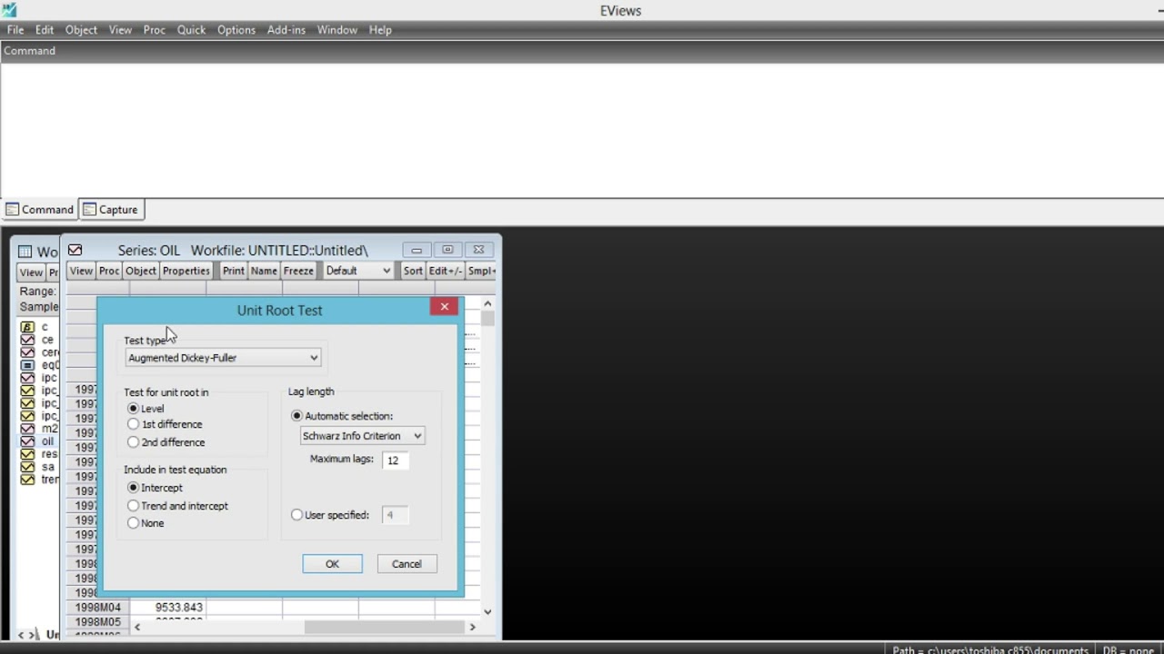 Econométrie:Comment faire le test des racines unitaires/stationnarité avec Eviews