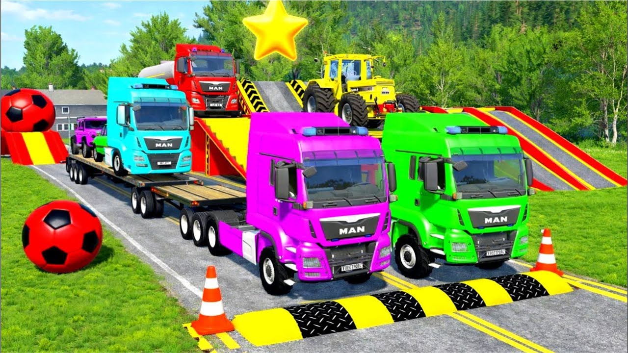 Triple Flatbed Trailer Truck Transport 🚛 | Realistic Crashes | BeamNG.Drive | Truck Vortex #1