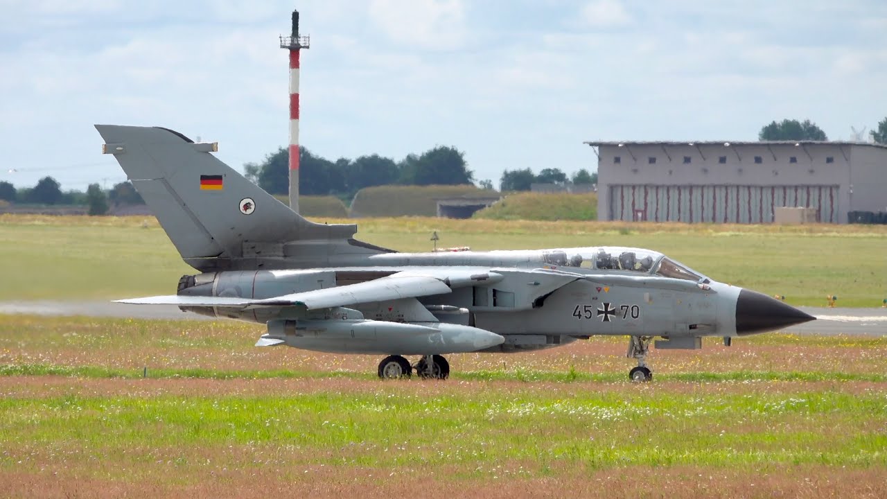 (4K) 2x Panavia Tornado ECR and IDS German Air Force departure at Schleswig Jagel Air Base ETNS