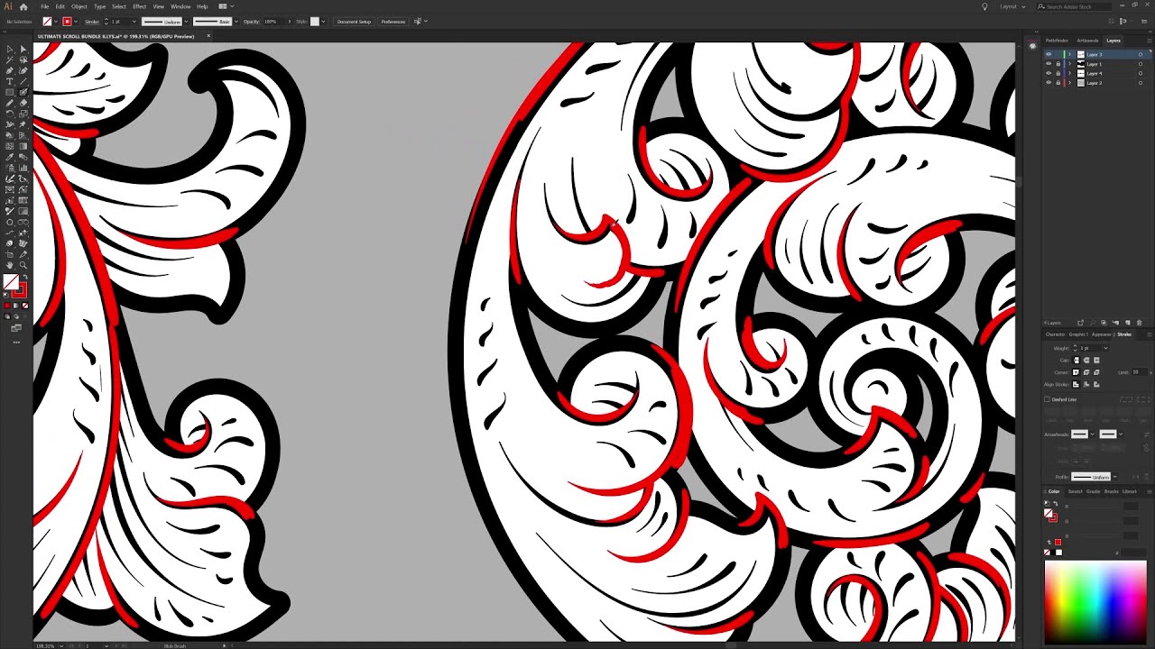 Hand Drawn Vector Scroll Art for Laser Engraving | Design Bundle by Fragout Firearms