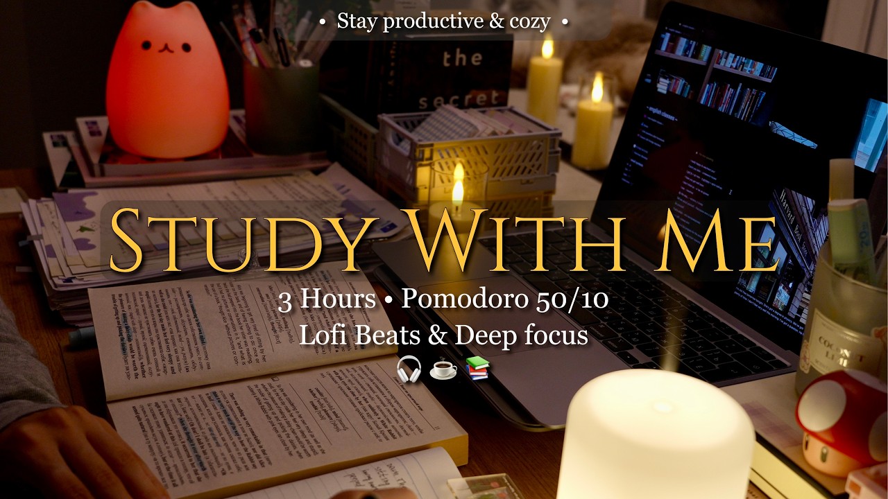 3-HR STUDY WITH ME 🎧 Lofi Beats at Rainy Night 🌃 [Pomodoro 50/10] Music for Study