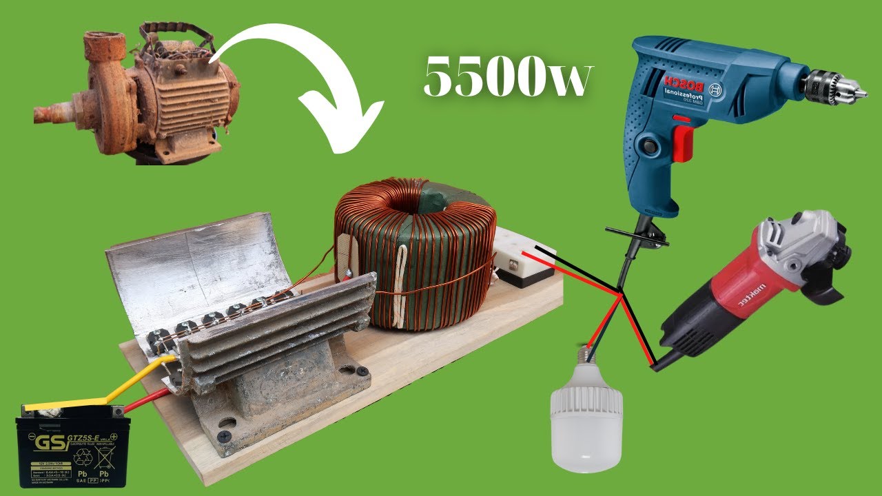 How to make a simple inverter 5500w, use damaged water pump, No IC