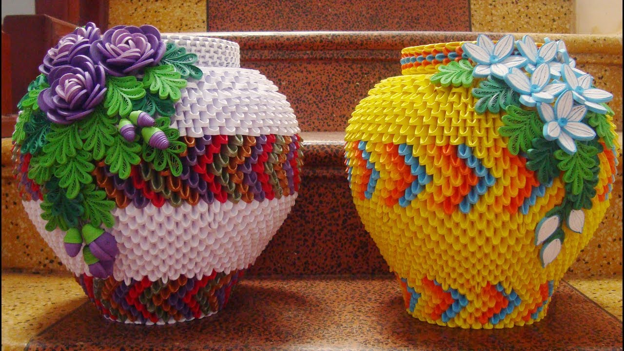 How To Make 3D Origami Flower Vase V6, paper flower vase | cómo hacer florero de papel