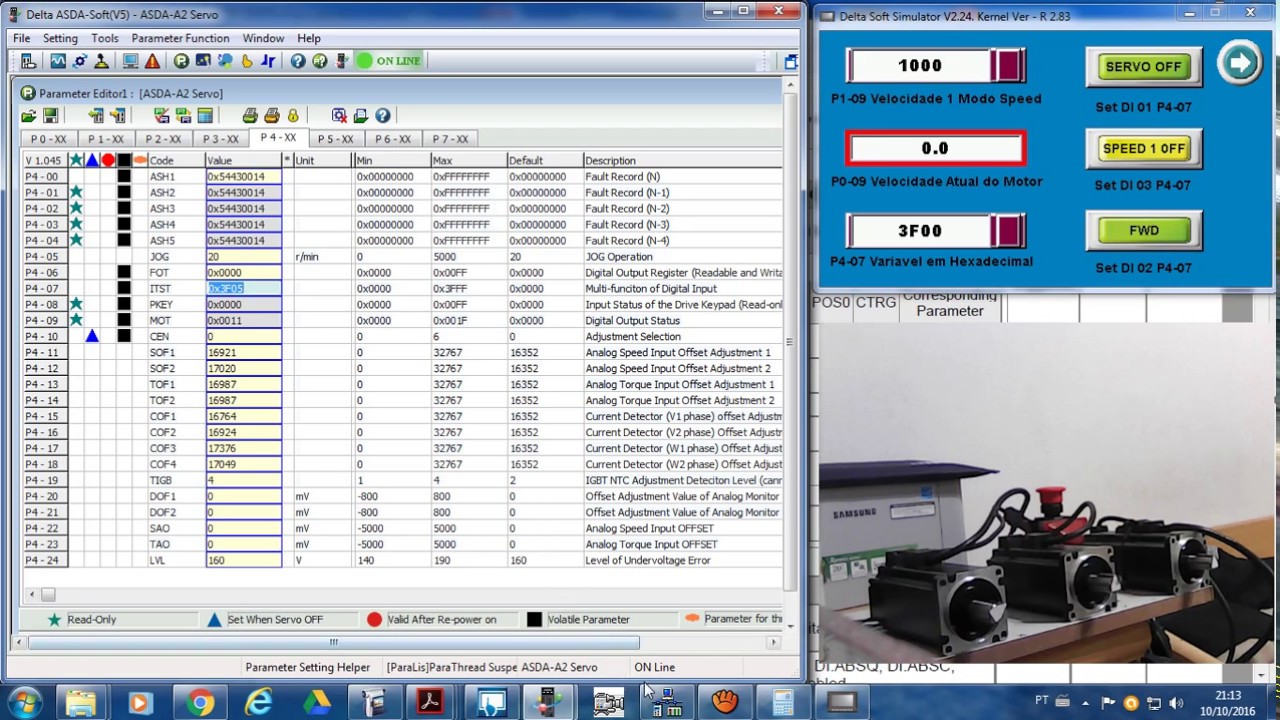 MODBUS RTU IHM DELTA DOP-B + SERVO DELTA ASDA-A2