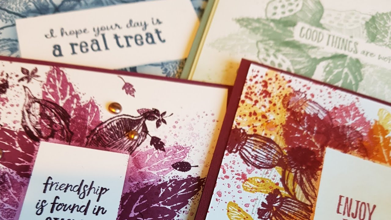 🔵4x cards with NEW Gorgeous leaves & Enjoy the moment Facebook live replay, masking, #stampinup
