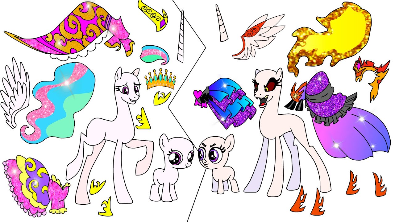 MLP All Alicorns Glitter Papercraft- Dark vs Nice- Daybreaker Twivine Nightmaremoon and others