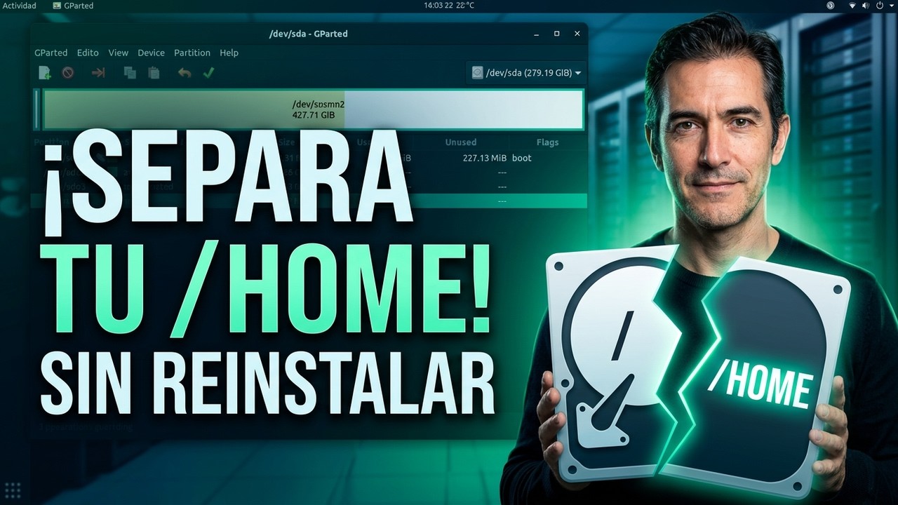 Como separar directorio home en GNU Linux en otro disco - Caso practico en DIRECTO con DriveMeca