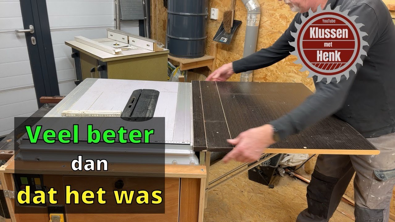 Maak de zijkant van de zaagtafel opklapbaar en bespaar veel ruimte in je werkplaats