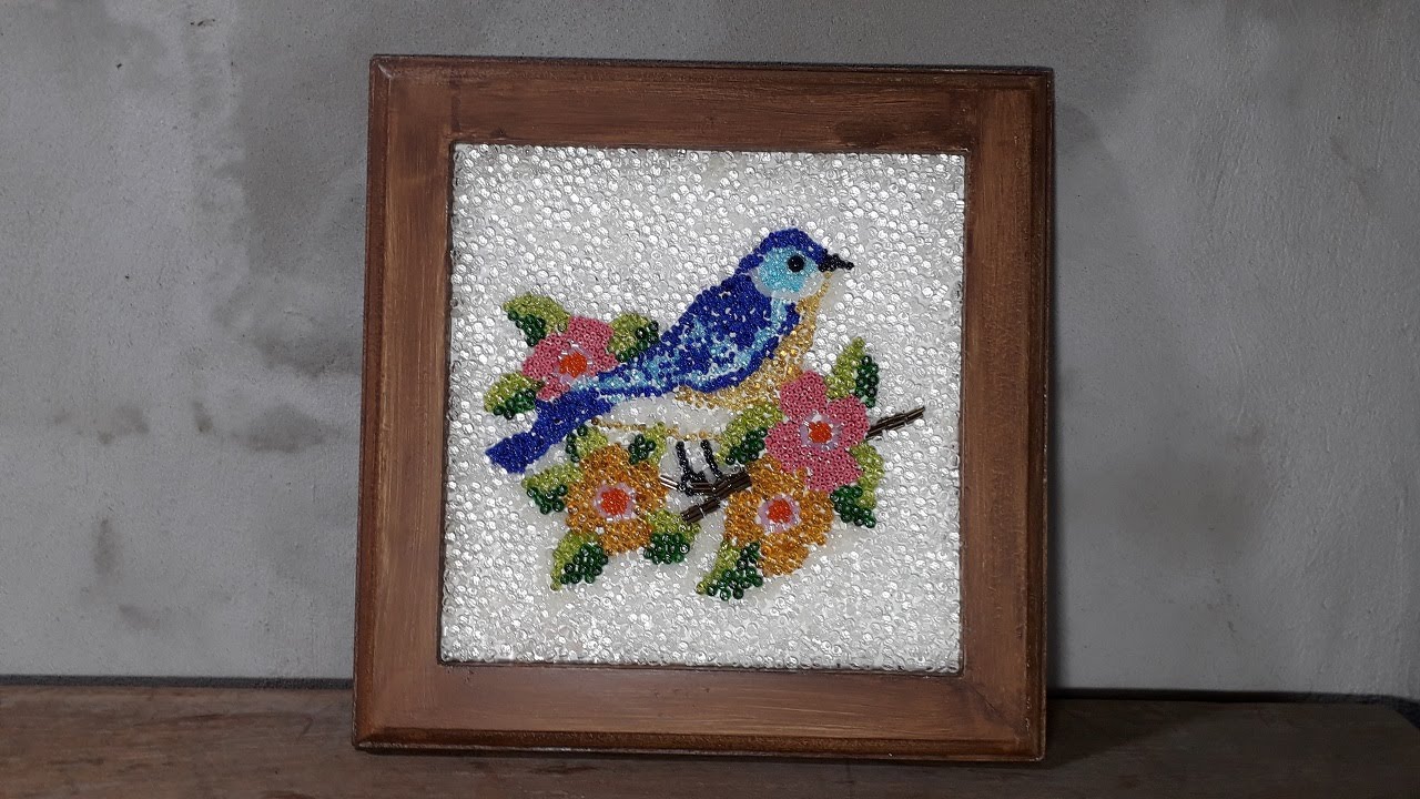 MOSAICO COM MIÇANGAS - PASSARINHO COM FLORES - DIY -@lucibuzo