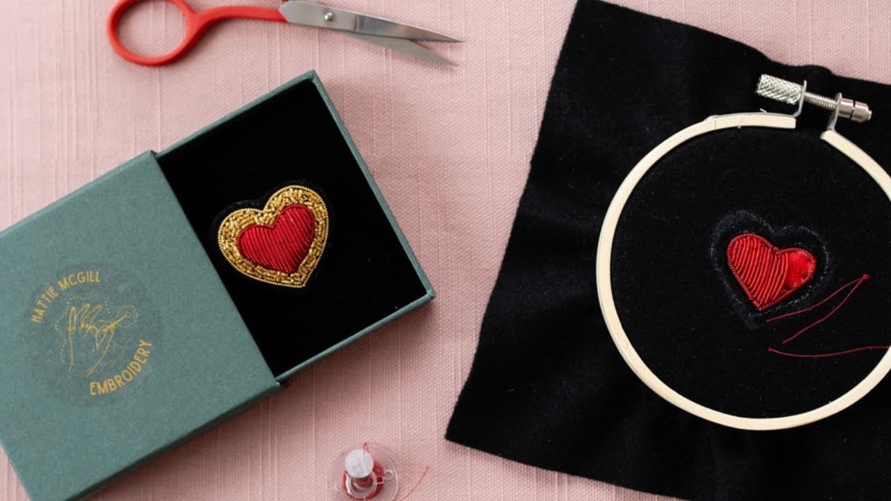 Hoop Club February 2024 Tutorial Part 1 - Goldwork Heart Brooch