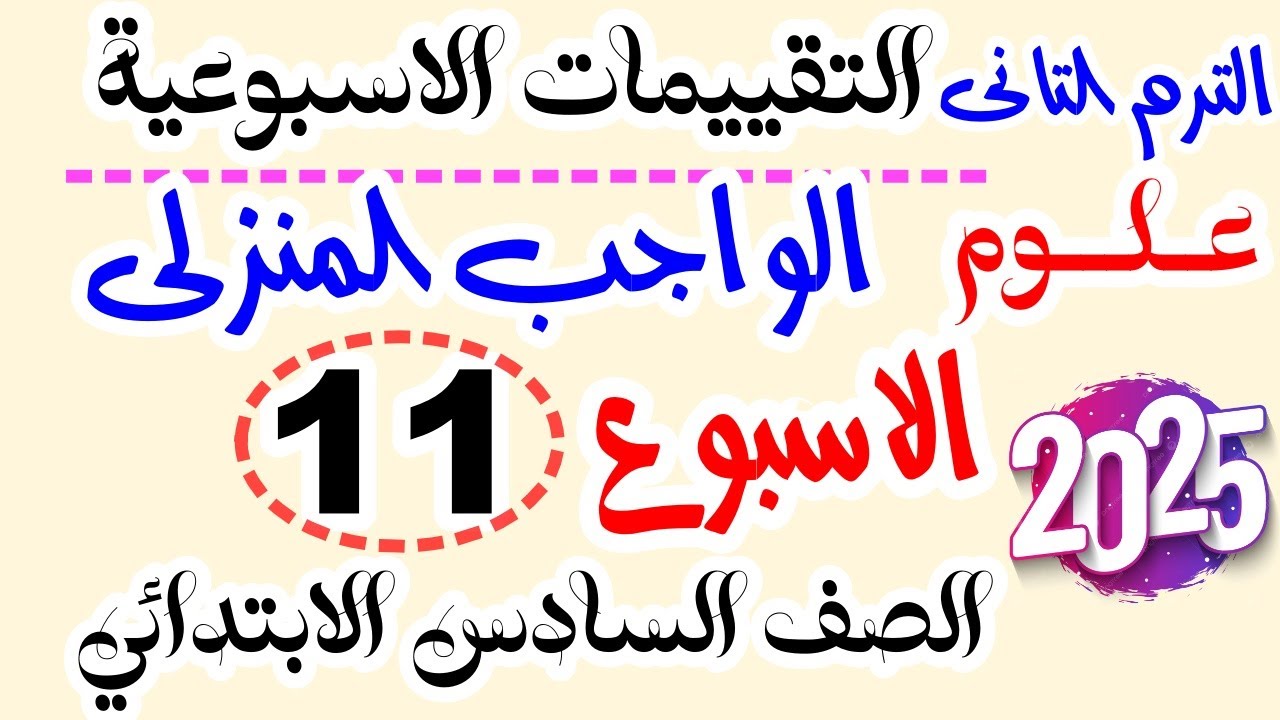 التقييمات الاسبوعية | حل الاداء المنزلي الاسبوع ( 11 ) علووم سادسه ابتدائي ترم تاني 2025 اداء صفى