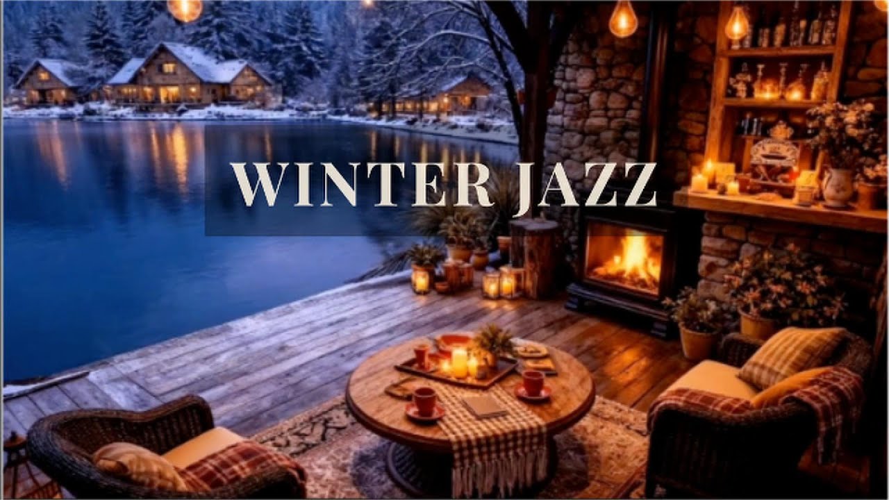 Cozy Winter Jazz ❄️ Fireplace & Lake Cabin Ambience for Focus & Relaxation