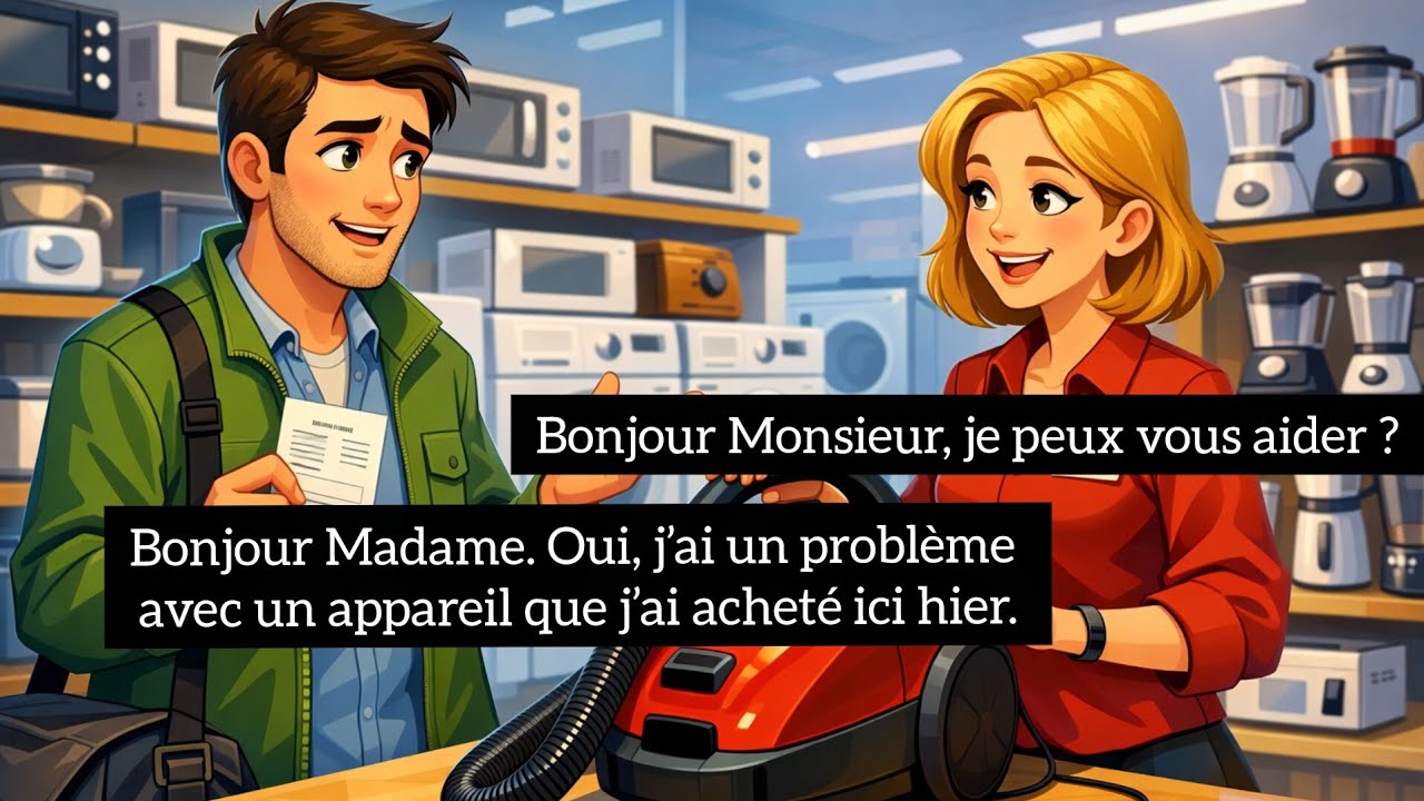 Que dire en français dans un magasin ? 🛒 Dialogue utile sur un appareil défectueux 🇫🇷