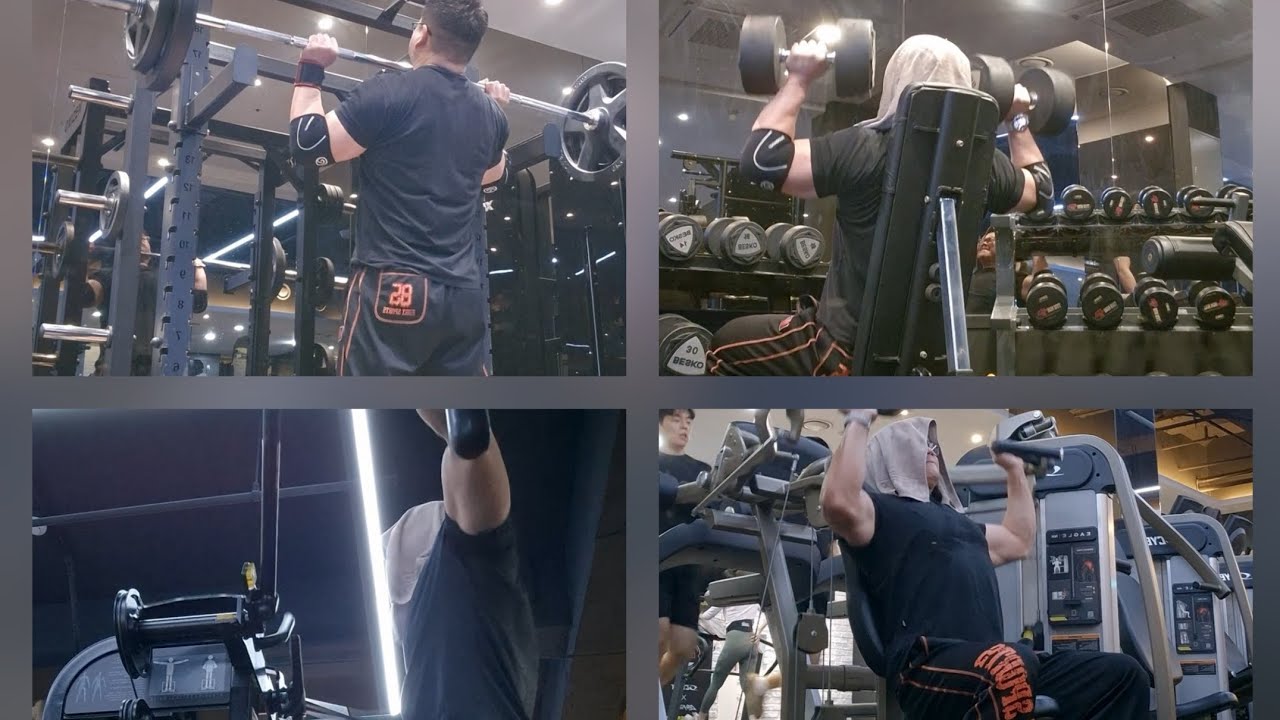 2026.02.05 Military shoulder press, Dumbbell Shoulder press, Side lateral rasie, Machine press