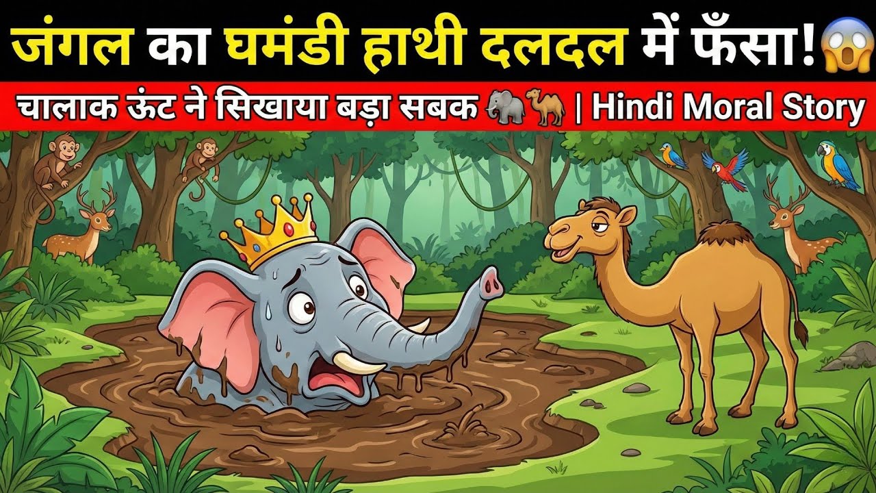 जंगल का घमंडी हाथी दलदल में फँसा! 😱 | चालाक ऊंट ने सिखाया बड़ा सबक 🐘🐪 | Hindi Moral Story