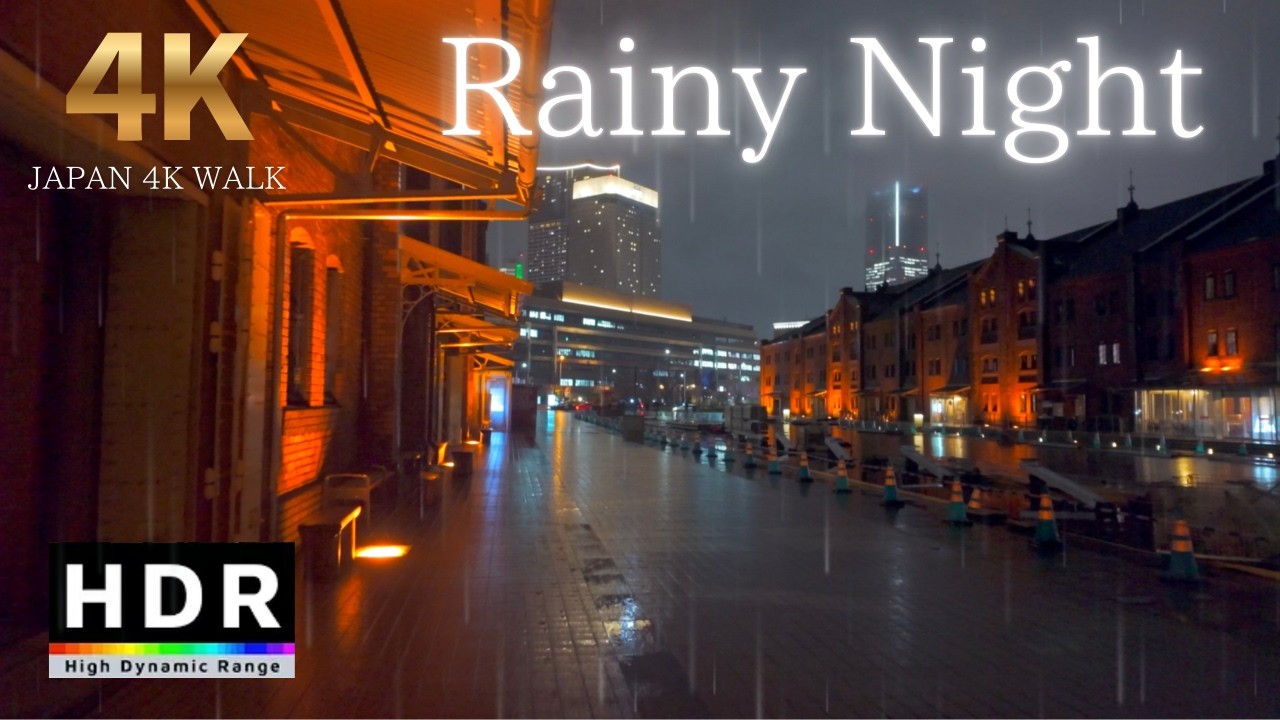 [4K 60fps HDR] 19:00 Rainy Yokohama Night Walk / Red Brick Warehouse / Neon Reflections