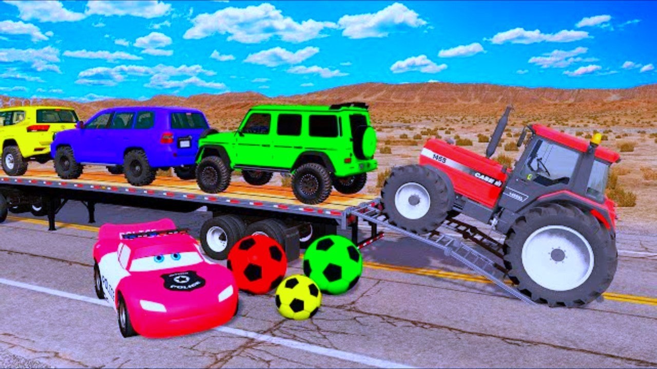 Flatbed Truck Mcqueen | Transportation with Truck - Pothole vs Car #35 - BeamNG.Drive