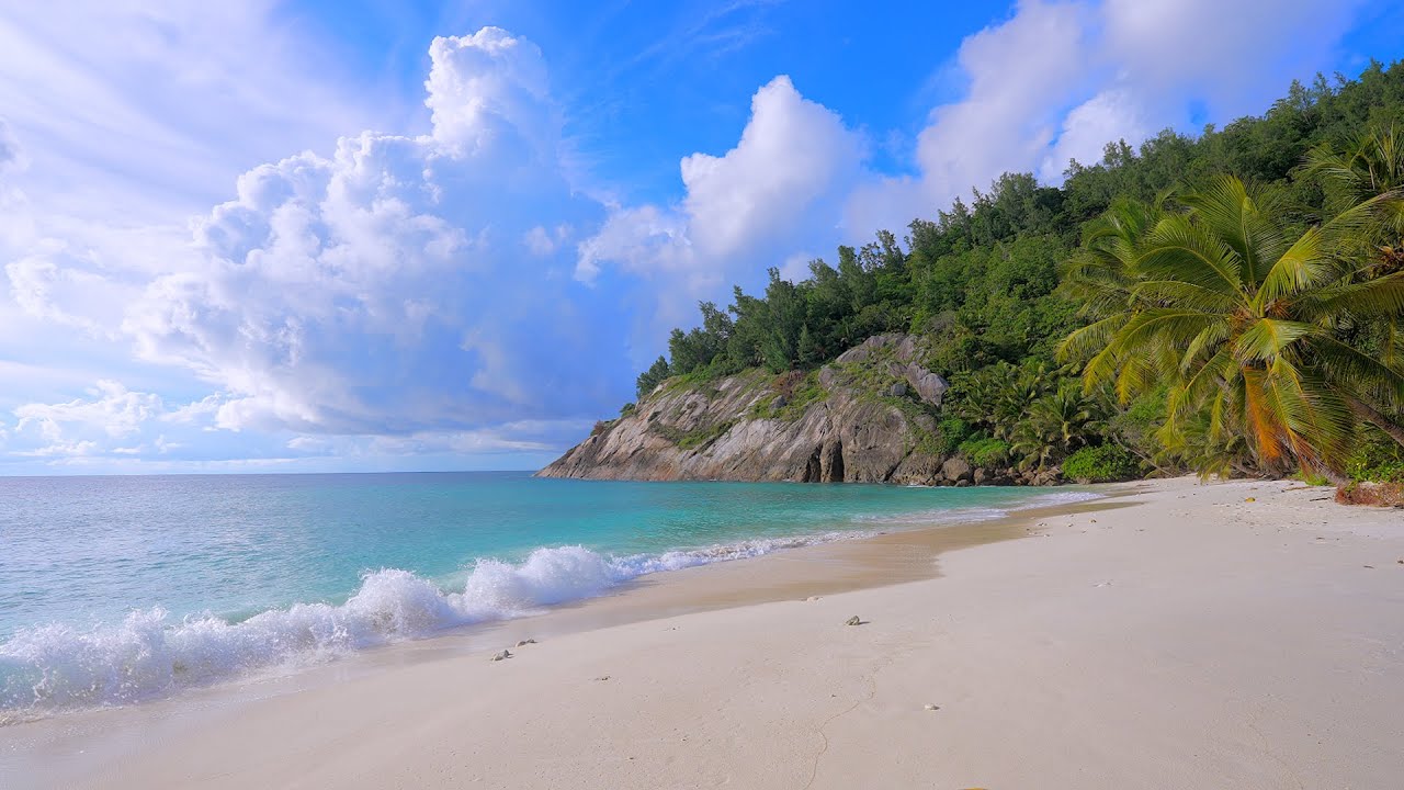 🏝 Turquoise Water, White Sand and Ocean Sounds. Seychelles Beach