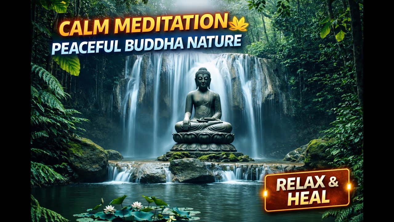 Sacred Waterfall Meditation 🌿 Buddha Ambience for Deep Peace, Healing & Sleep