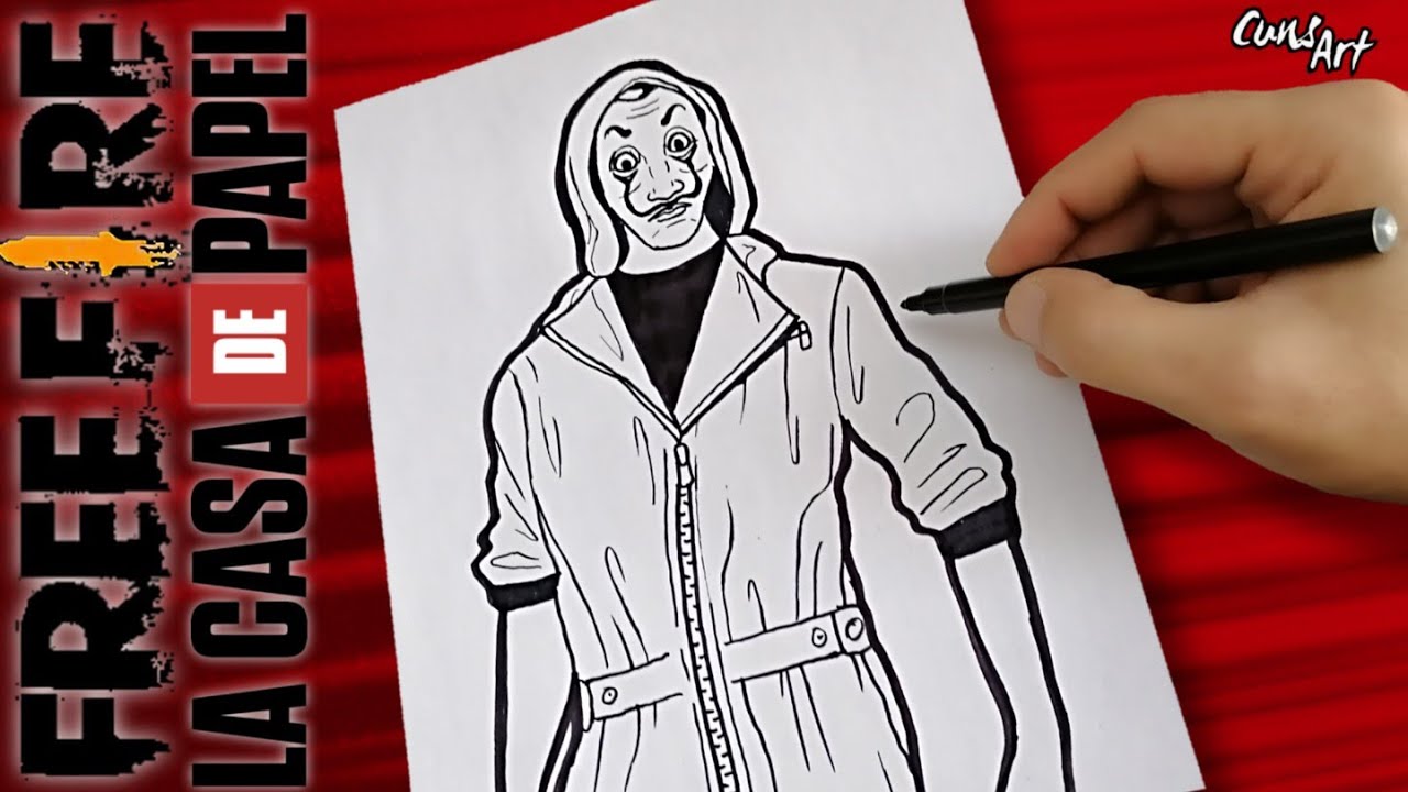 COMO DIBUJAR LA SKIN DE LA CASA DE PAPEL  DE FREE FIRE | DIBUJOS DE FREE FIRE