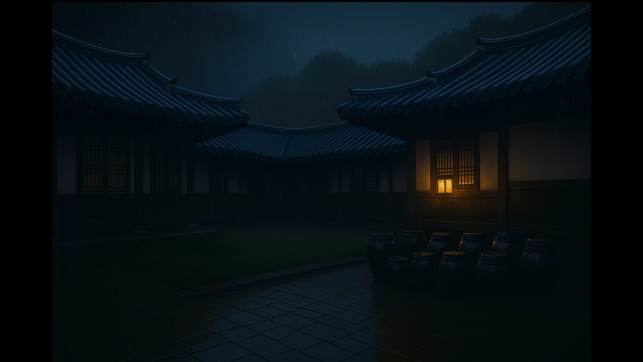 【雨音】韓国伝統韓屋の中庭と甕  睡眠・リラックス・癒し  10時間