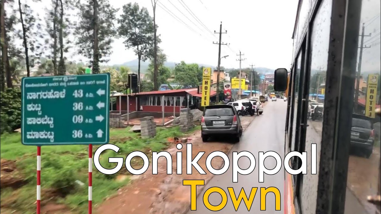 Gonikoppal town in rainy season - KSRTC Bus Ride