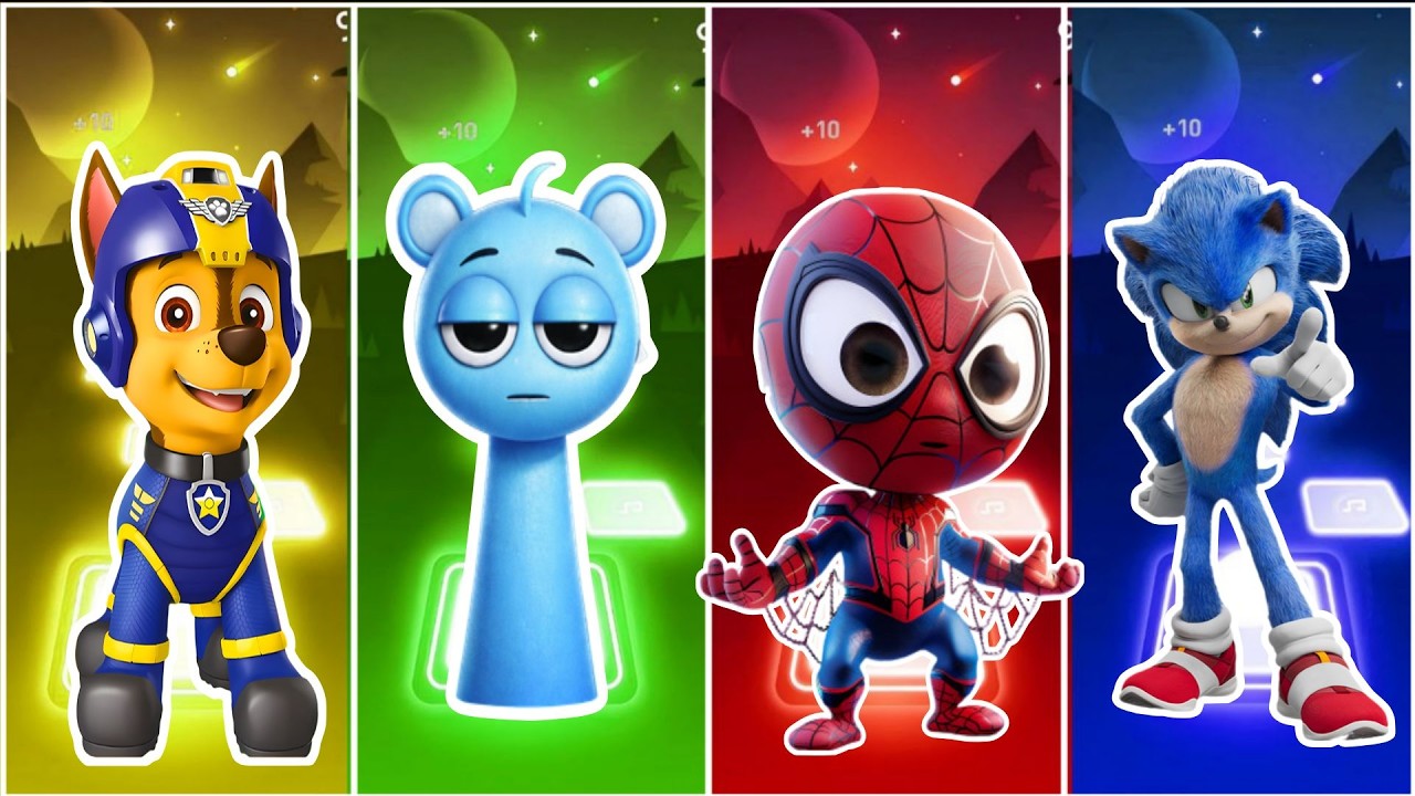 Spidey 🆚 Spurunki 🆚 Sonic 🆚 Paw Patrol in Tiles Hop EDM Rush🎶#73
