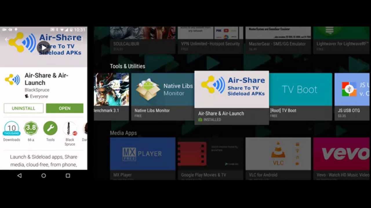 Air-Share and Air-Launch for Android (Nexus Player, Nexus 5 shown)