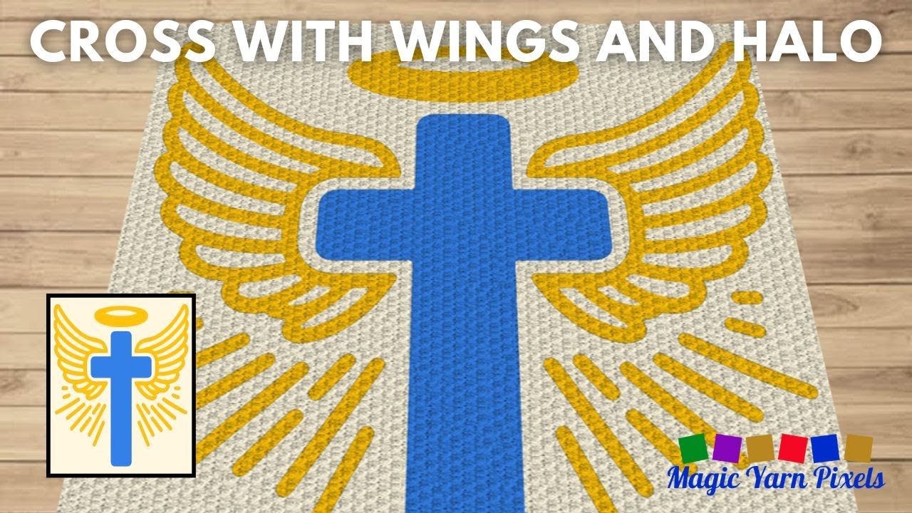 FREE GRAPH - Cross With Wings and Halo - C2C & Tapestry Crochet Pattern | Magic Yarn Pixels