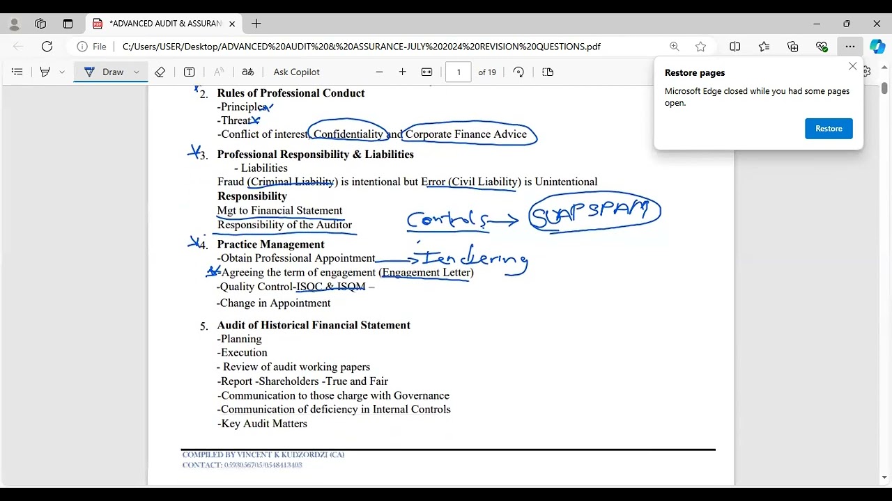 Advanced Audit & Assurance - Revision Day One (Ethics, Audit Engagement, Public Sector Audit, Etc).