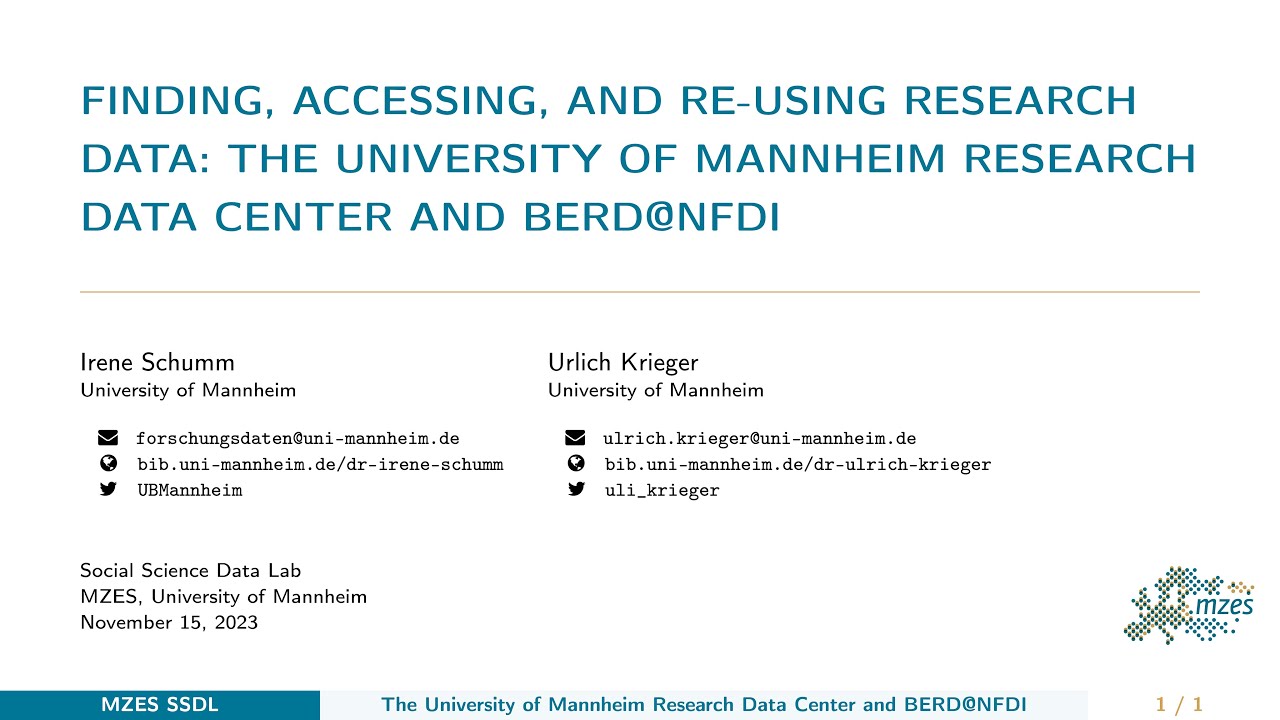 Finding, accessing, and re-using research data: The Uni Mannheim Research Data Center and BERD@NFDI