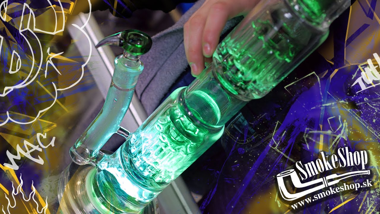 Sklenen&eacute; bongo Grace Glass Big Bong Green s farebn&yacute;m LED podsvieten&iacute;m (7990)