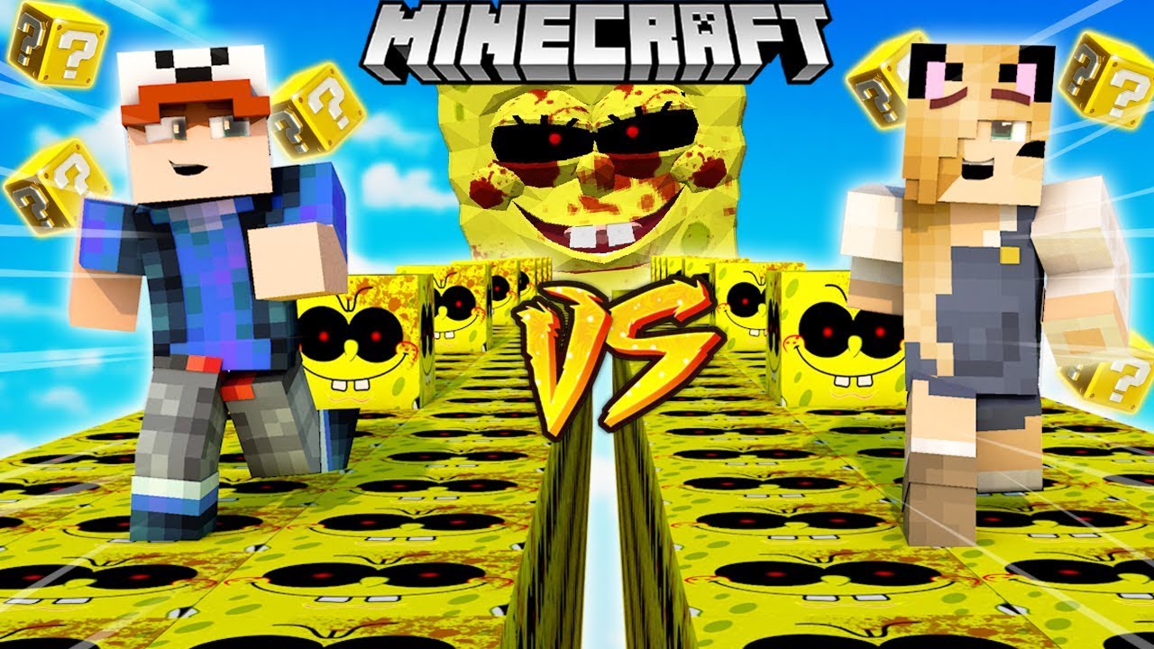 SZALONY WYŚCIG! - SPONGEBOB.EXE LUCKY BLOCKI MINECRAFT! (Lucky Block Race) | Vito vs Bella