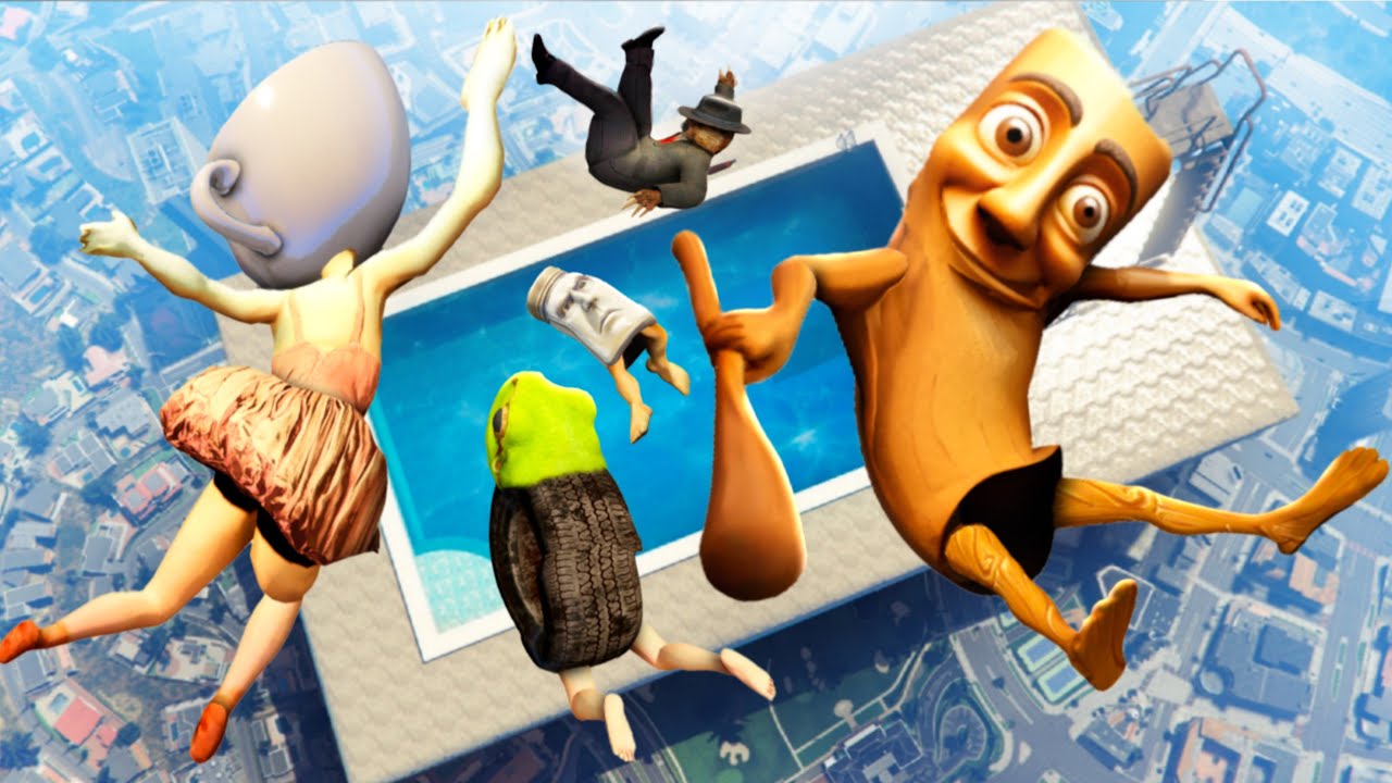 GTA 5 Ballerina Cappuccina and Tralalero Tralala Band Epic Jumps and Ragdolls into Big Pool