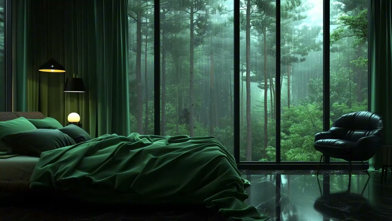 Rain Sounds ASMR with Emotional Piano in Bedroom Night Ambience