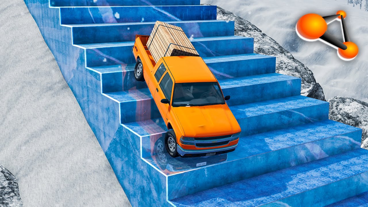 BeamNG.drive - Car Going Down The Icy Stairs