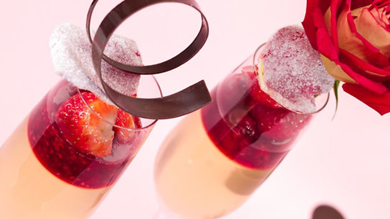 Pierrick’s Champagne Jelly With Raspberry Coulis & Sugared Rose Petals