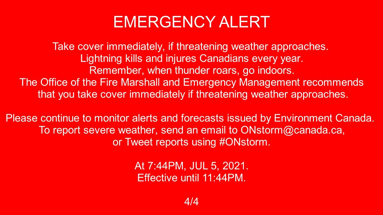 Severe Thunderstorm Warning for Ontario, July 5, 2021