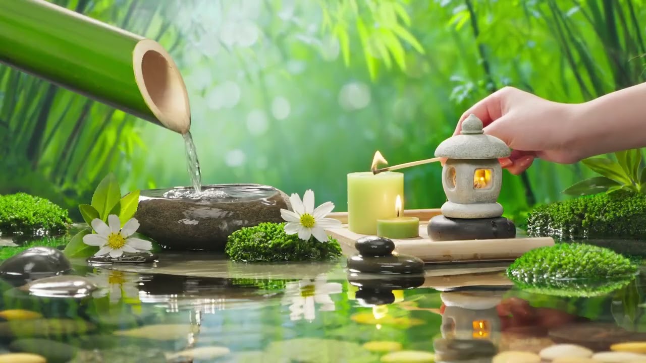 Beautiful Relaxing Music 🌿 Bamboo Water Sounds, Meditation Music Relax Mind Body, Deep Sleep Music