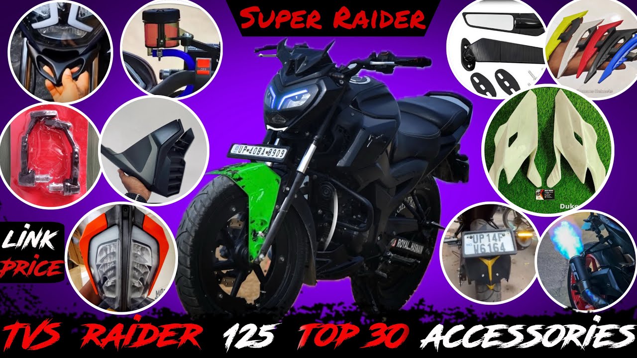 TVS Raider 125 full modification🔥 Raider 125 all accessories underbelly,x3 kit,mirror,visor,winglet