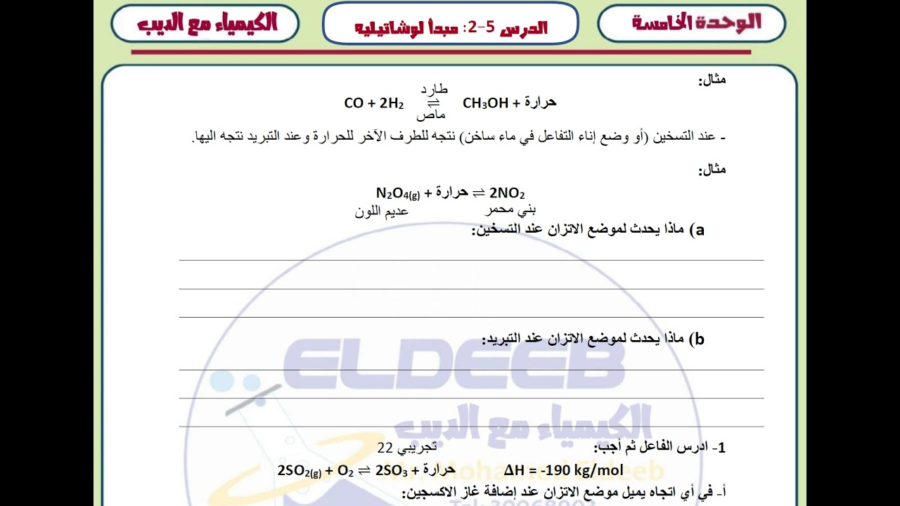011 مبدأ لوشاتيلييه (تأثير درجة الحرارة)