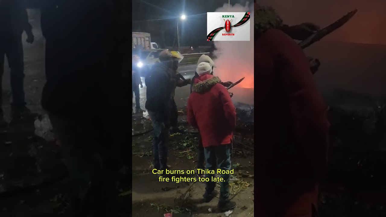 Car burns on Thika Road. Firefighters too late. #shorts #Nairobi #kenya