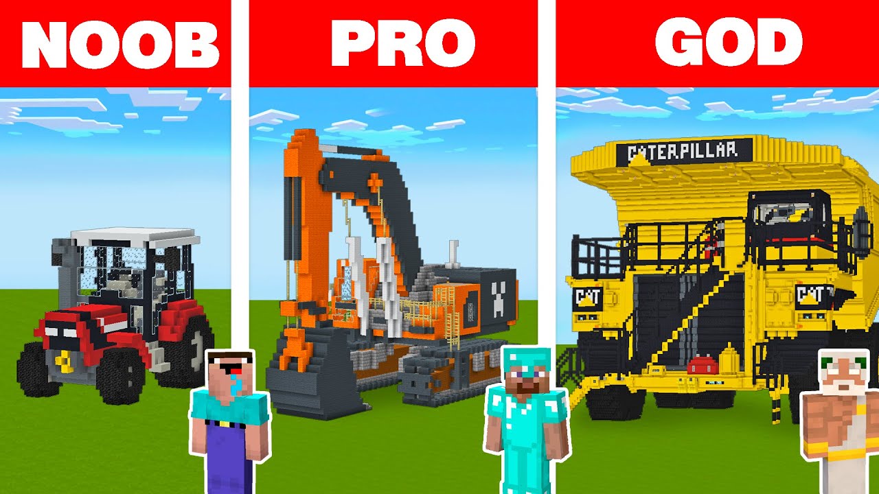 Minecraft NOOB vs PRO vs GOD: CONSTRUCTION TRUCK HOUSE BUILD CHALLENGE in Minecraft Animation