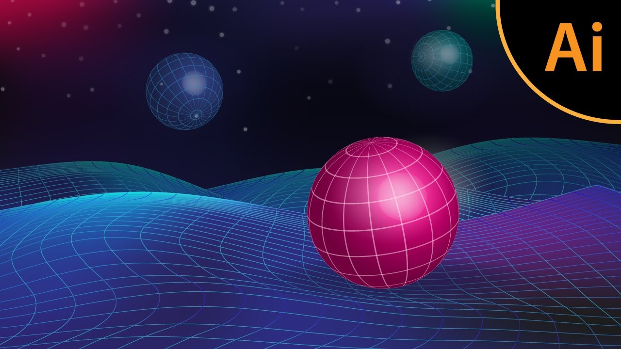 3d landscape background with grid in Adobe Illustrator