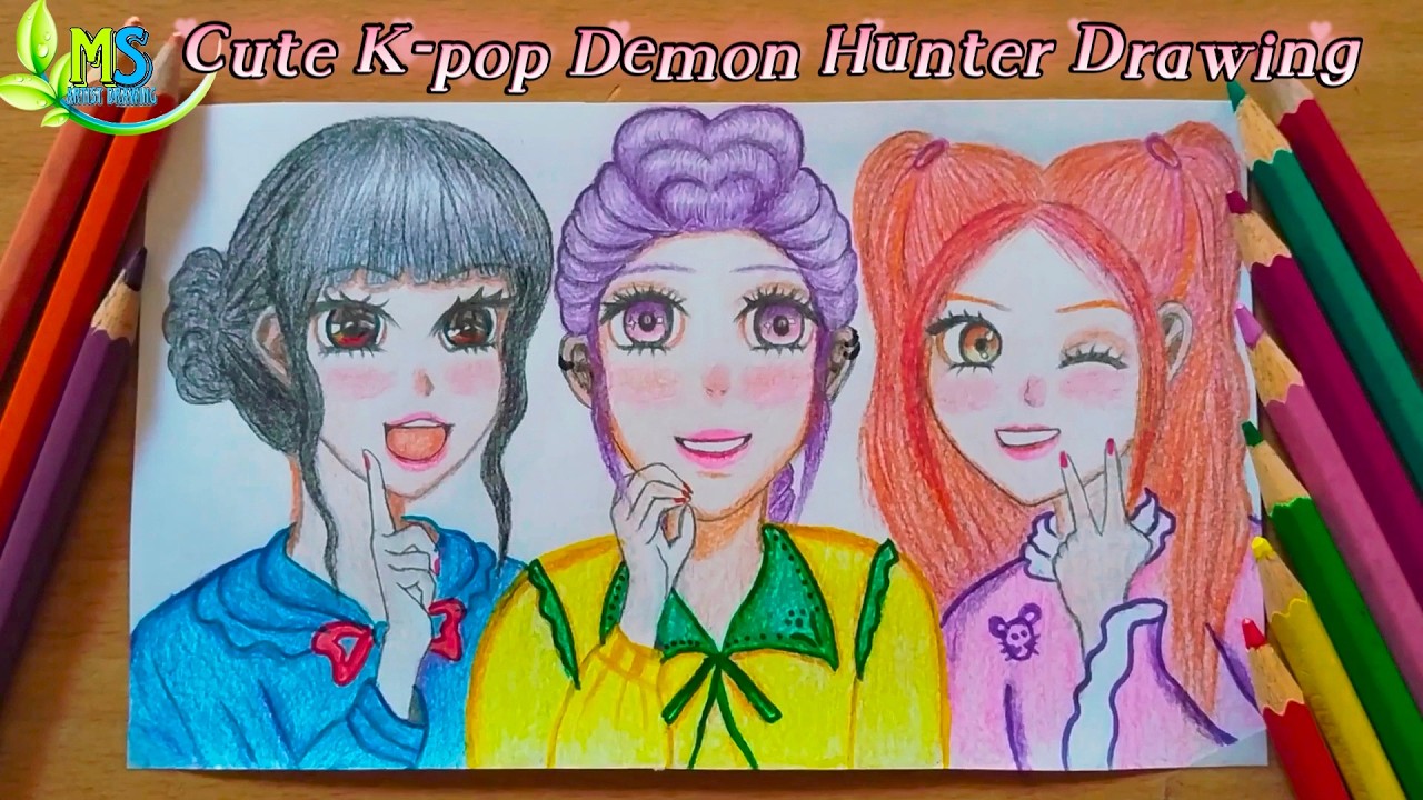 Cute K-pop Demon Hunter (Rumi Zoey &Mira) Drawing / Huntrix