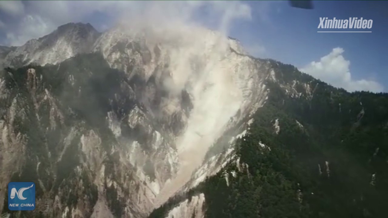 Aerial view of Jiuzhaigou after 7.0-magnitude earthquake struck