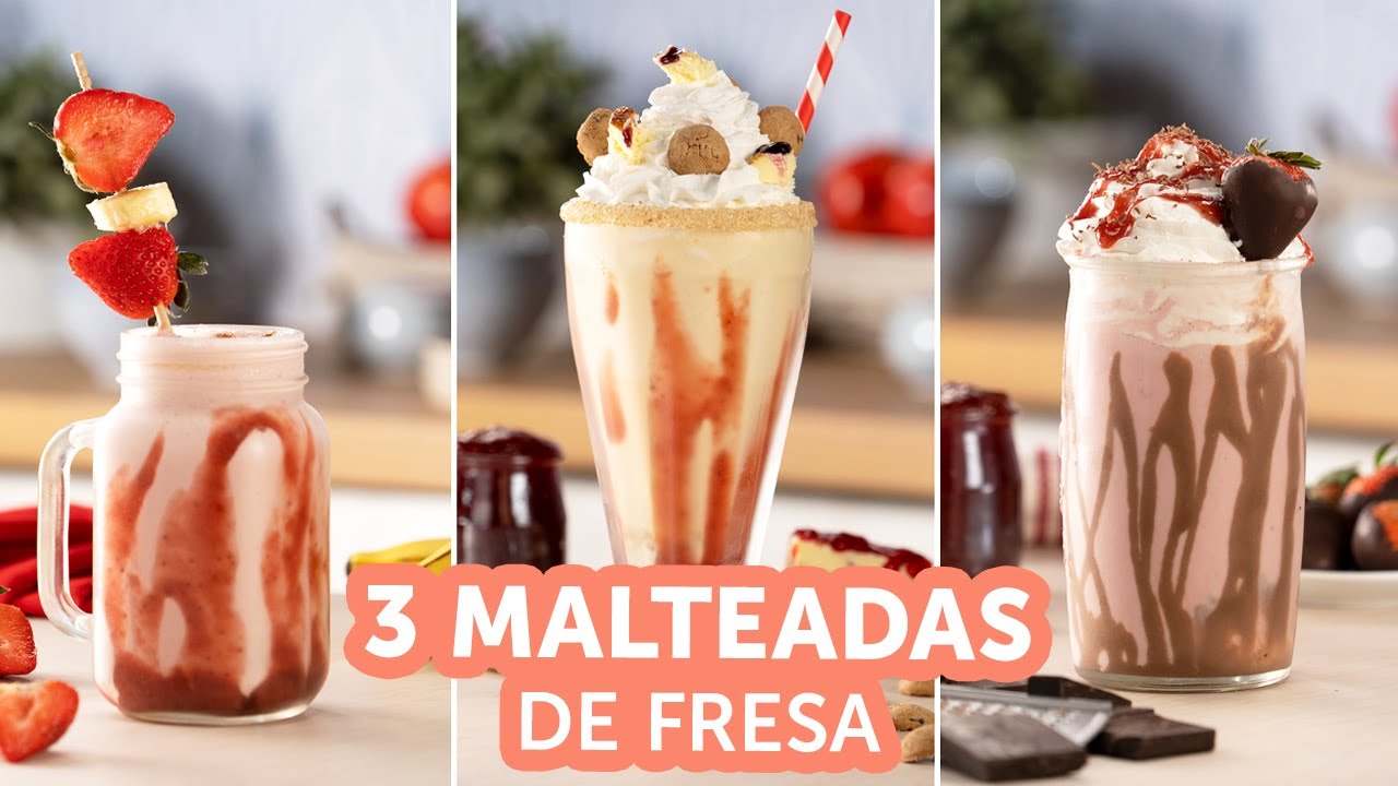 3 formas diferentes de hacer malteadas de FRESA | Kiwilimón