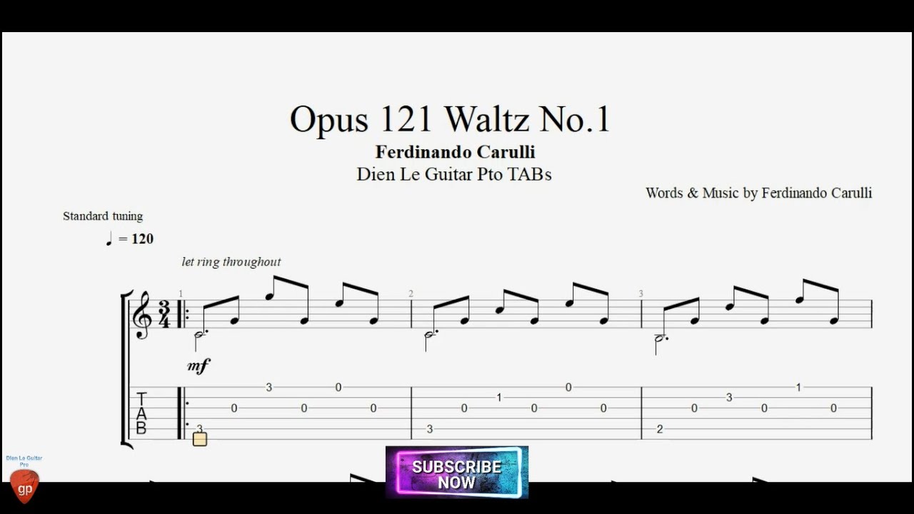 Opus 121 Waltz No.1 by Ferdinando Carulli with Guitar Tutorial TABs