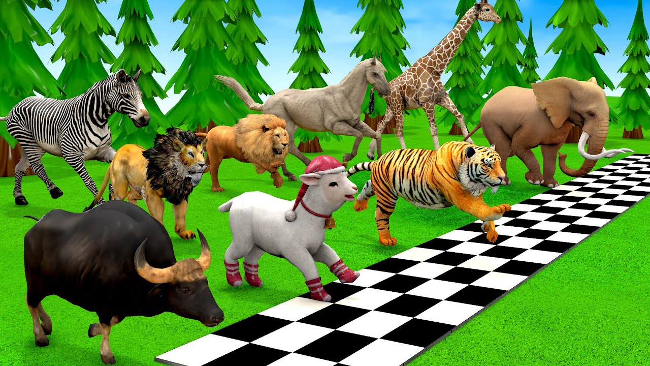 MEGA ANIMAL RACE  Elephant, Zebra, Tiger, Camel, Horse, COW  Planet Zoo Race  Animal Running Race