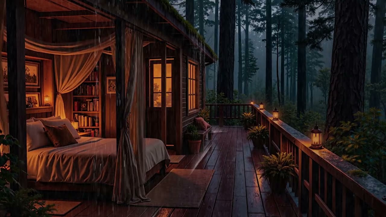 Gentle Rain Falling Softly on a Cozy Cabin in the Woods 🌲 | Peaceful Rain Sounds for Deep Sleep